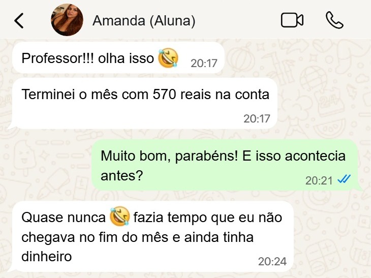 Depoimento de Amanda, R$ 570