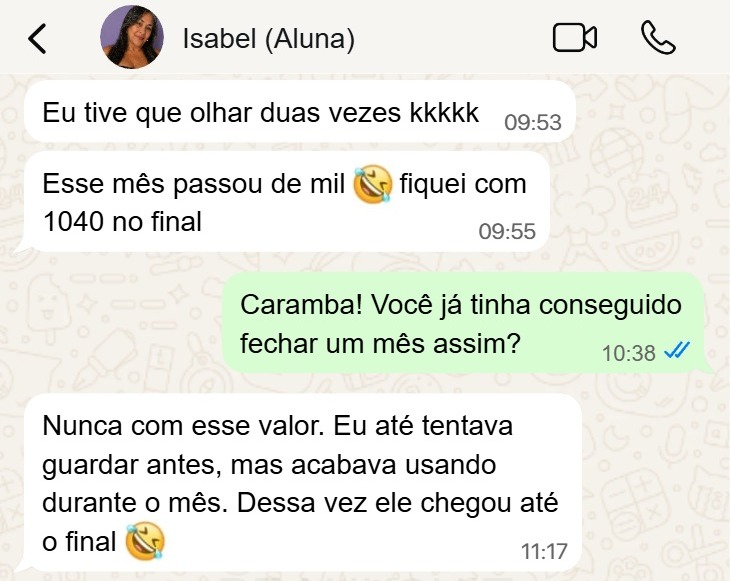 Depoimento de Isabel, R$ 1.040