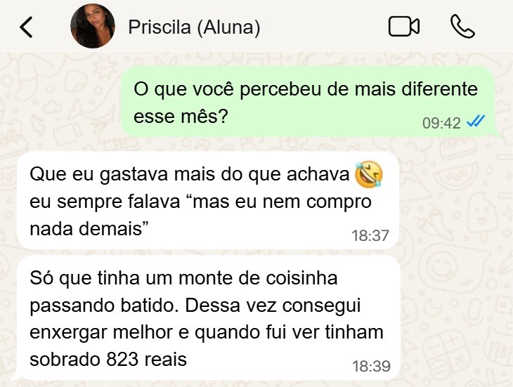 Depoimento de Priscila, R$ 823